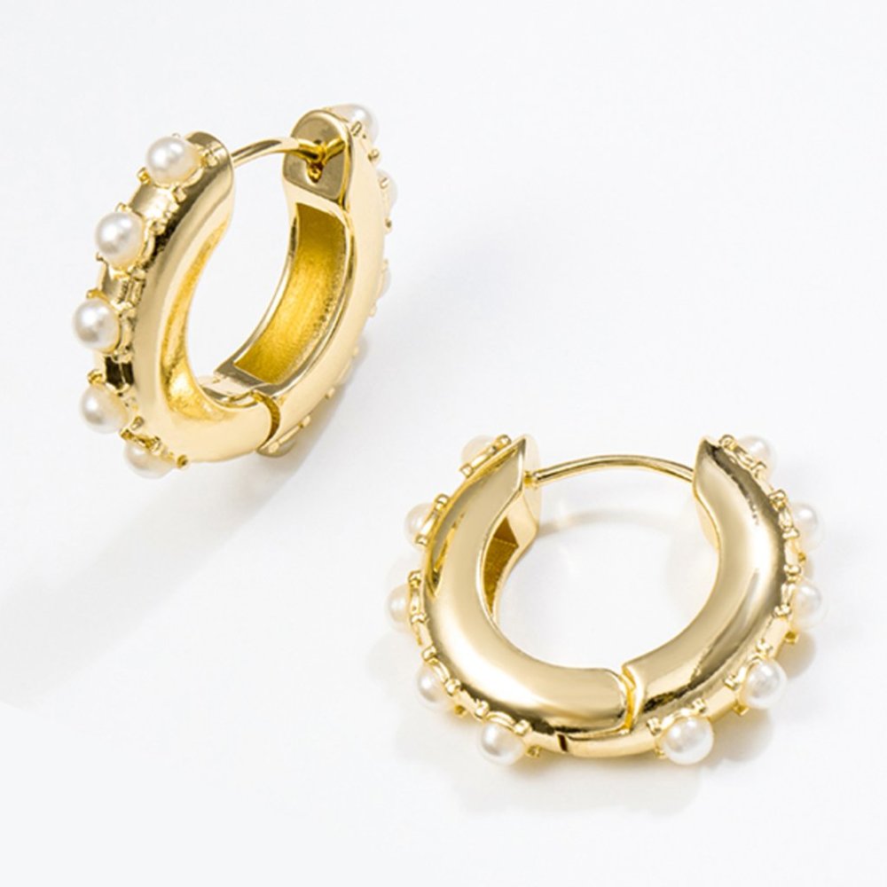 3/$30 💎 Small Gold Tone White Detail Hoops